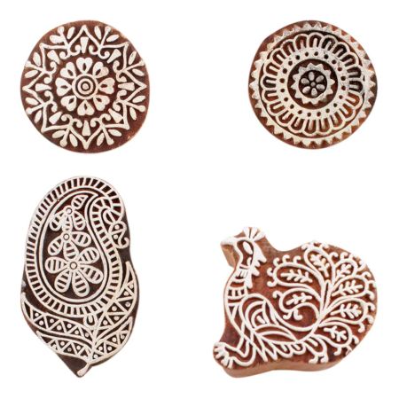 Set of 4 Piece New Mix Wooden Printing Block